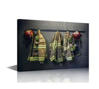 TISHIRON Wall Decorations for Living Room Fireman Hero Wall Art 1 Piece Modern Firefighter's Clothes Posters and Prints Home Decorations for Living Room Framed Gallery-Wrapped Ready to Hang 24x16 in