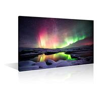 TISHIRON Wall Decorations for Living Room Green and red Aurora Wall Art The Jokulsarlon Lagoon Iceland Wall Painting 1 Piece Aurora Room Decoration Modern Artwork Framed Ready to Hang (16" Wx24 H)