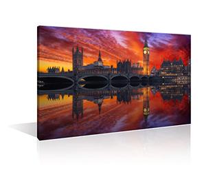 TISHIRON Wall Decorations for Living Room London Big Ben Canvas Wall Art Westminster Palace Thames River Landscape Bedroom Decor London Skyline Home Decor Artwork Framed Ready to Hang (24" Wx 36" H)