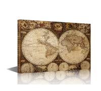 TISHIRON Wall Decorations for Living Room Vintage Map Home Decor World Map Canvas Wall Art Ancient Maps Bedroom Decor 1 Piece Bathroom Decor Artwork Framed Ready to Hang (16''Wx24''H)