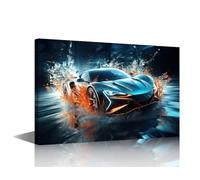 TISHIRON Wall Paintings for Living Room Supercar Modern Office Wall Art Sports Car Large Wall Decor for Men Boys Bedroom Artwork Luxury Car 1 Piece Giclee Framed Ready to Hang, 24x16in