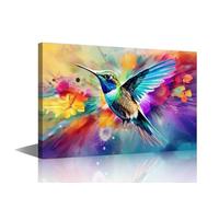 TISHIRON Watercolor Hummingbird Canvas Paintings Bathroom Wall Decor 1 Panel Abstract Colorful Hummingbird Painting Coastal Scene Ocean Canvas Wall Art Framed Ready to Hang (16" Wx24 H)