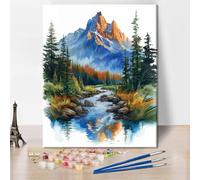 TISHIRON Watercolor Oil Painting Paint by Numbers for Adults,Mountain with River Trees Painting Paint by Number for Adults Beginner,Paint by Numbers Kits for Home Wall Decor 12x16 inch