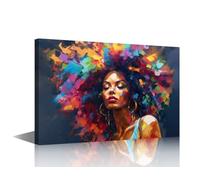 TISHIRON Watercolour Woman Canvas Printing Art for Living Room African American Woman Artwork Wall Art Watercolour Girl Picture Frames Collage Wall Decor Artwork 16" Wx24 Hx1 Panel
