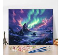 TISHIRON Waves Paint by Numbers Kits Sea Canvas DIY Oil Painting for Adults with Brushes and Acrylic Moon Reef Seaside Northern Lights Aurora Picture for Home Decor 16x20 inch Frameless