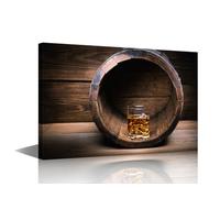 TISHIRON Whiskey With Ice Wall Art for Bedroom Wooden Barrel Canvas Painting Rustic Large Wall Art for Living Room Bar Club Kitchen Contemporary Home Decor 1 Panel Stretched on Wooden Frame, 36x24in