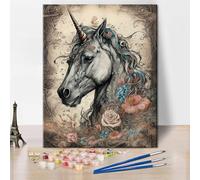 TISHIRON White Horse Paint by Numbers Kit for Adults Beginner DIY Vintage Paint-by-Number Kits On Canvas Close-up of Animals Canvas Flower Paintings for Home Office Wall Decor 16x20 inch Frameless