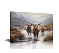 TISHIRON Wild Animal Wall Art 1 Pieces Scottish Highland Cattle Canvas Art Wall Decor Natural Landscape Bedroom Wall Decor Contemporary Home Decor Framed Ready to Hang (24" Wx36 H)