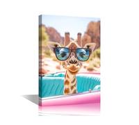 TISHIRON Wildlife Wall Art for Living Room Giraffe Wearing Sunglasses Canvas Wall Art 1 Panel Pictures Posters Modern Decor for Bedroom Office Paintings Giclee Framed Ready to Hang, 18x12in