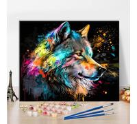 TISHIRON Wolf Paint by Numbers for Adults Animals DIY Oil Hand Painting Paintwork with Brushes Abstract Adult Paint by Number Kits on Canvas Art Crafts 16"x20"(Frameless)