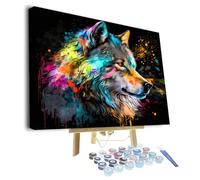 TISHIRON Wolf Paint by Numbers for Adults Animals DIY Oil Hand Painting Paintwork with Brushes Abstract Adult Paint by Number Kits on Canvas Art Crafts 16"x20"(Framed)