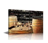 TISHIRON Wooden Barrel Wall Art Wine Glass Pictures Print On Canvas Whiskey Modern Artwork 1 Piece Wall Art for Living Room Office Giclee Gallery Wrapped Posters Prints Framed Ready to Hang, 24x16in