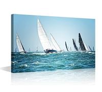 TISHIRON Yacht Regatta Painting Posters House Deocration for Living Room Sailing Ships Race Canvas Prints Wall Decor Seascape Wall Art for Office Bedroom Modern Artwork Framed - 18x12in