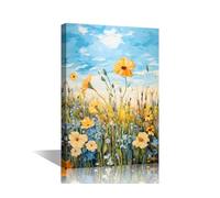 TISHIRON Yellow Flower Wall Art Painting Bloom Plant Bedroom Living Room Wall Decor Wildflowers Framed Modern Pictures 1 Piece Canvas Prints Artwork for Office Decorations, 18x12in
