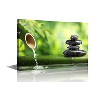 TISHIRON Zen Bathroom Decor Meditation Canvas Wall Art, Bamboo Fountain and Spa Stones Pictures for Yoga Spa and Office Calming, Relaxing Wall Art for Office Bedroom Living Room 30 x45 cm