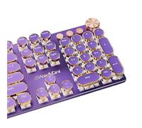 TISHLED EWEADN Typewriter Style Mechanical Gaming Keyboard White LED Backlit 104-Key NKRO Pink Switches Retro Round Keycaps Golden Ring Volume Knob Metal Panel Wired USB-C Detachable Cable, Purple