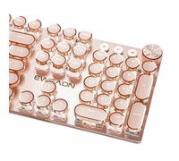 TISHLED Typewriter Style Mechanical Gaming Keyboard White LED Backlit 104-Key NKRO Pink Switches Retro Round Keycaps Golden Ring Volume Knob Metal Panel Wired USB-C Detachable Cable, Pink