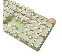 TISHLED Typewriter Style Mechanical Gaming Keyboard White LED Backlit 104-Key NKRO Pink Switches Retro Round Keycaps Golden Ring Volume Knob Metal Panel Wired USB-C Detachable Cable, Matcha Green