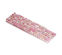 TISHLED Typewriter Style Mechanical Gaming Keyboard Wired USB-C Retro Round Keycaps Aesthetic Lipstick Colorful 104 Keys NKRO Tactile White Switches White LED Backlit Metal Panel, Lipstick Pink