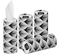tishoo Hyaluronic Acid-Infused 4-ply Ultra Luxury Tissues | for Car Cup Holders, Home & Travel | 4 Tubes in Plastic-Free Packaging | Monochrome/Waves