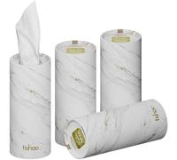 tishoo Hyaluronic Acid-Infused 4-ply Ultra Luxury Tissues | for Car Cup Holders, Home & Travel | 4 Tubes in Plastic-Free Packaging | White/Marble