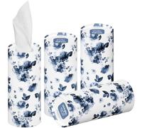 tishoo Hyaluronic Acid-Infused 4-ply Ultra Luxury Tissues | for Car Cup Holders, Home & Travel | 4 Tubes in Plastic-Free Packaging | Blue/Floral