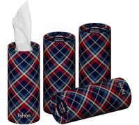 tishoo Hyaluronic Acid-Infused 4-ply Ultra Luxury Tissues | for Car Cup Holders, Home & Travel | 4 Tubes in Plastic-Free Packaging | Blue/Tartan