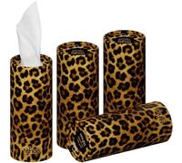 tishoo Hyaluronic Acid-Infused 4-ply Ultra Luxury Tissues | for Car Cup Holders, Home & Travel | 4 Tubes in Plastic-Free Packaging | Brown/Leopard
