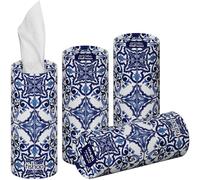 tishoo Hyaluronic Acid-Infused Luxury 4-Ply Tissues | 4 Tubes, Maiolica | Indulgent ultra soft tissues for car cup holders, home & travel. Gentle on skin, gorgeous & giftable | 40 sheets each