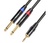 Tisino Mini Jack 3.5mm to 6.35mm Audio Jack Stereo Aux to 2 Jack Cable, 2m | 1/8" TRS mini Jack to Dual 1/4" Jack Y-Splitter Aux Cable for Mixer and Studio, Stereo Jack to 2 Mono Jacks