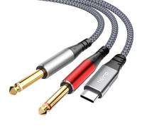 Tisino Usb C to 6.35mm Audio Cable, USB C to Dual TS Mono Cable, 6.35mm TS to Type C Y-Splitter Audio Cable for Smartphone, Tablet, Laptop Link to Amplifier, Mixing Console, Speaker, 3m