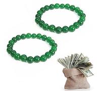 TiSkying 2 Pcs Feng Shui Lucky Charm Bracelet Green Good Luck Wealth Bracelets Attract Wealth Money Bracelet Green Stone Beads Triple Protection Bracelet for Good Luck Gift