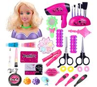 TiSkying Play as if you were playing make-up toy sets, make-up play set, pretend hairdresser styling head doll hairstyle toy fake makeup kits with hair dryer for kids girls