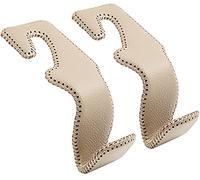 TISOHUGO Car Purse Hook, Back Seat Headrest Genuine Leather Hangers Durable Vehicle Organizer Accessory for Hanging Grocery Bags, 2 Pack, Beige