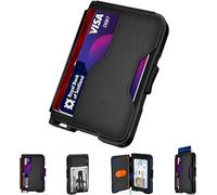 Tisoutec Wallet for Men, Slim Wallet for Men with Money Clip, Pop Up Card Case, RFID Blocking Bifold Wallets, Minimalist Leather Slots Credit Card Holder with Gift Box, (Black)