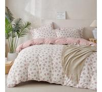 TISPLR Queen Comforter Set Flowers Soft 3 Pieces Chic Crinkle Gauze Fabric Garden Style Floral Print Botanical Comforter for All Seasons Luxury Warmth Comfy Breathable with 2 Pillowcases