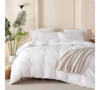 TISPLR Queen Comforter Set Striped White - Soft Luxury Washed Microfiber Jacquard 3 Pieces Bedding Set for All-Season with 2 Pillowcases, Breathable Durable Comfy