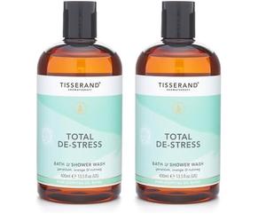 Tisserand Aromatherapy - Total De-Stress - Bath & Shower Wash - Orange, Geranium, Nutmeg Essential Oil - 100% Natural Pure Essential Oils - 400ml (Pack of 2)