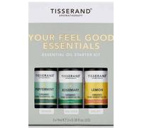 Tisserand Aromatherapy - Your Feel Good Essentials Kit - Peppermint, Rosemary, and Lemon Essential Oils - Massage, Bath, Inhalation, Skin and Diffuser Essential Oils - 9 ml Bottles
