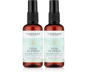 Tisserand - Total De-Stress - Massage & Body Oil - Orange, Geranium, Nutmeg Essential Oil - 100% Natural Pure Essential Oils - 100ml (Pack of 2)
