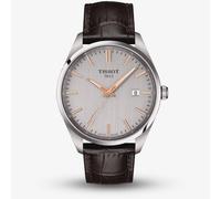 Tissot T1504101603100 Men's PR 100 Date Leather Strap Watch, Brown/Silver