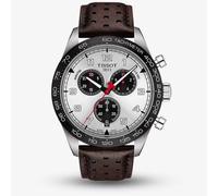 Tissot PRS 516 T131.617.16.032.00 Men's Chronograph Watch - 45mm Silver Dial Brown Perforated Leather Strap