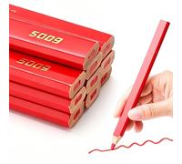Tissting 10Pcs Carpenters Pencils, 170mm / 6.7in Red Core Square Flat Hard Lead 2-Head DIY Woodworking Mark Pen for Wood, Ceramic Tile, Metal, Glass, Leather(Red)