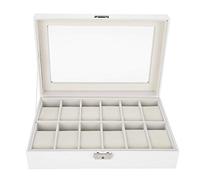 Tissting 12 Slot White Watch Box PU Leather Material,Watch Case Glass Lid Watch Display Case,Watch Organizer Watches Storage Case for Storage Display Holds Watches Jewelry