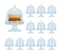 Tissting 12PCS Mini Cake Stand with Lid,Tiny Cake Dome with Clear Plastic For Chocolate, Cheese, Coconut Macaroons, Rum Balls, Candies,Golden Bottom Dessert Tray (plastic 3)