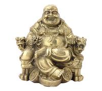 Tissting 2.95in Feng Shui Handmade Maitreya Laughing Buddha Statue Pure Brass Maitreya Figurine Geomantic Collection Symbol Of Wealth and Luck Desktop Decorative Ornament