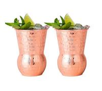 Tissting 2 Pcs Moscow Mule Mug, 400ml Stainless Steel Hammered Cup Rose Gold Drinking Cup for Cocktail Gin Beer Wine Whiskey Beverages Party Barware (2Pcs)