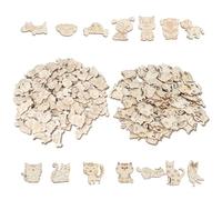 Tissting 200 Pcs Unfinished Wooden Animal Cat Dog Shapes Wooden Cutouts Chips Colorable Animal Crafts Empty Wooden DIY Ornaments for Home Kindergarten