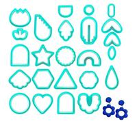 Tissting 24 Pcs Polymer Clay Cutters, 24 Shapes Plastic Clay Earring Cutters Cookie Cutters Set for Making Jewelry Biscuit Fondant Cake Dessert Green