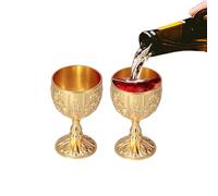 Tissting 2Pcs 2.7in Medieval Gothic Goblet Golden Retro Embossed Decoration for Wine Goblet,Traveling Decoration Home Collection(Gold)